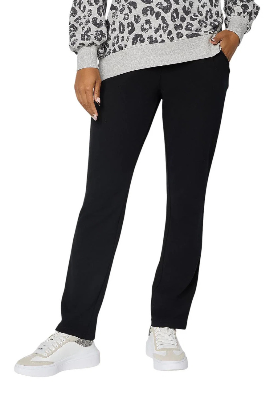 Belle by Kim Gravel Women's French Terry Straight Leg Pant Black - Petite